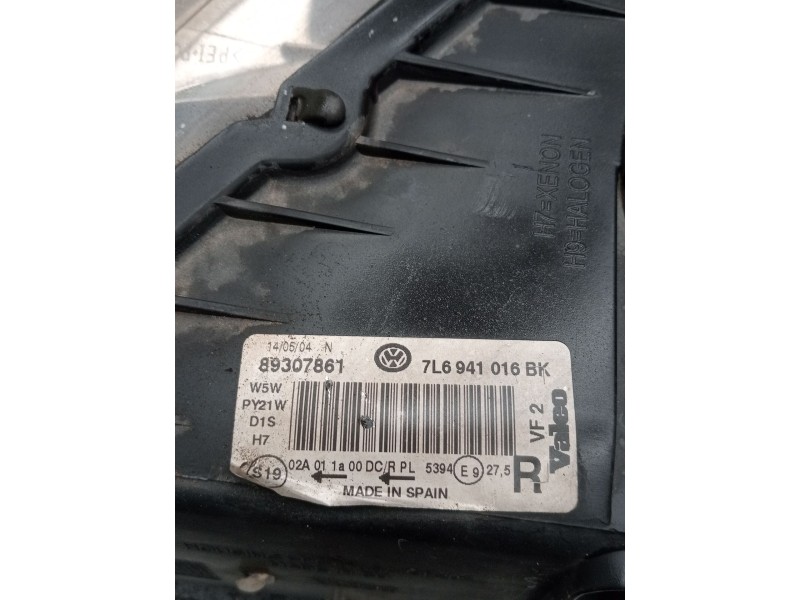 Recambio de faro derecho para volkswagen touareg (7la, 7l6, 7l7) 5.0 v10 tdi referencia OEM IAM 7L6941016BK 89307861 