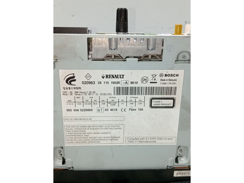 Recambio de sistema audio / radio cd para renault koleos expression referencia OEM IAM 281151952R 7649179591 