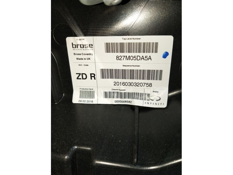 Recambio de elevalunas trasero derecho para infiniti q30 2.2 d referencia OEM IAM 827M05DA5A 5P 0000006582