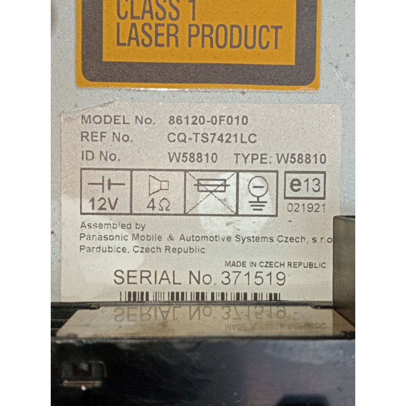 Recambio de sistema audio / radio cd para toyota corolla verso (zer_, zze12_, r1_) 1.8 (znr11_) referencia OEM IAM 861200F010  