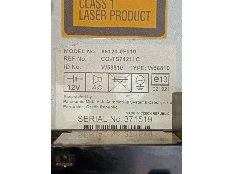 Recambio de sistema audio / radio cd para toyota corolla verso (zer_, zze12_, r1_) 1.8 (znr11_) referencia OEM IAM 861200F010  