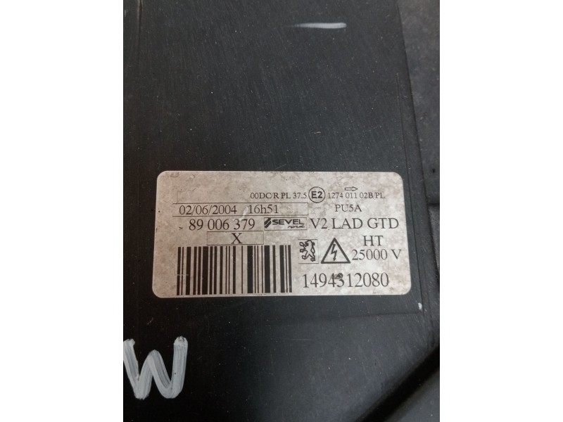 Recambio de faro izquierdo para peugeot 807 (eb_) 2.2 hdi referencia OEM IAM 1494312080 89006379 