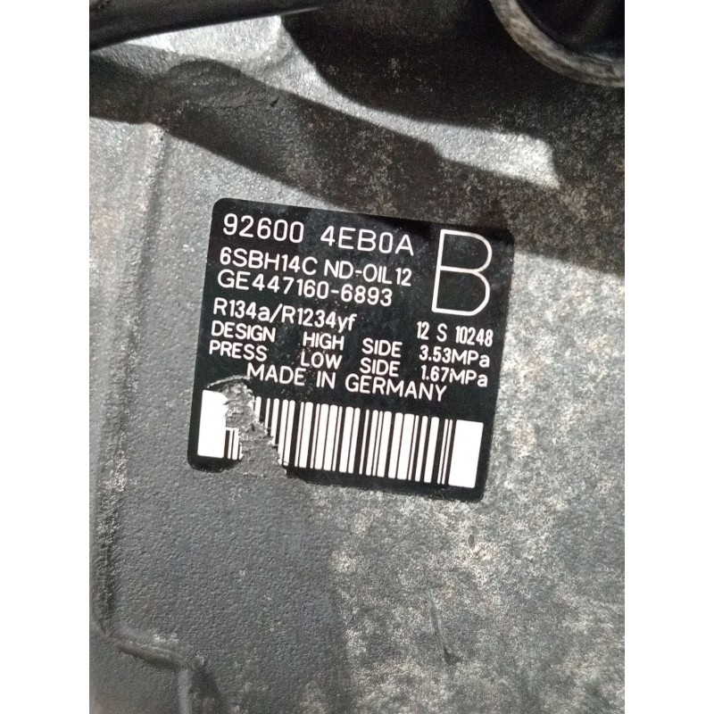Recambio de compresor aire acondicionado para nissan qashqai ii (j11, j11_) 1.2 dig-t referencia OEM IAM 926004EB0A 4471606893 