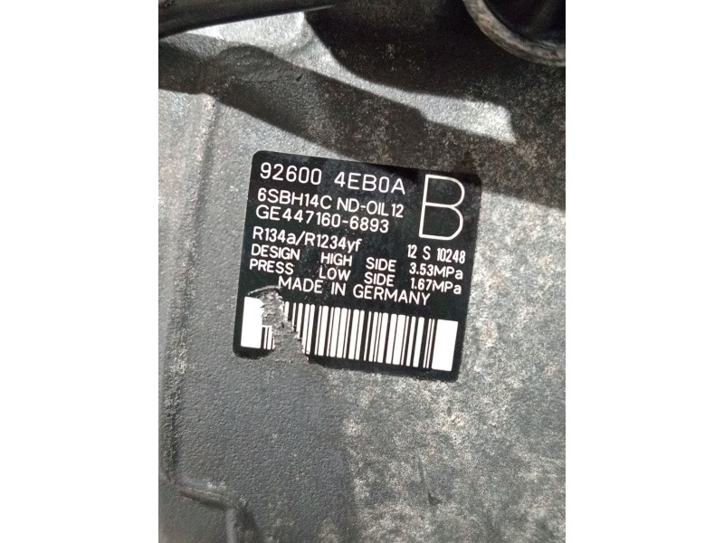 Recambio de compresor aire acondicionado para nissan qashqai ii (j11, j11_) 1.2 dig-t referencia OEM IAM 926004EB0A 4471606893 