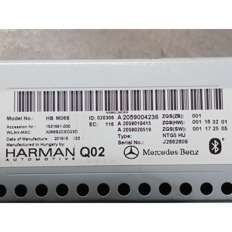 Recambio de sistema audio / radio cd para mercedes-benz clase c coupé (c205) c 220 d (205.304) referencia OEM IAM A2059004236 A2