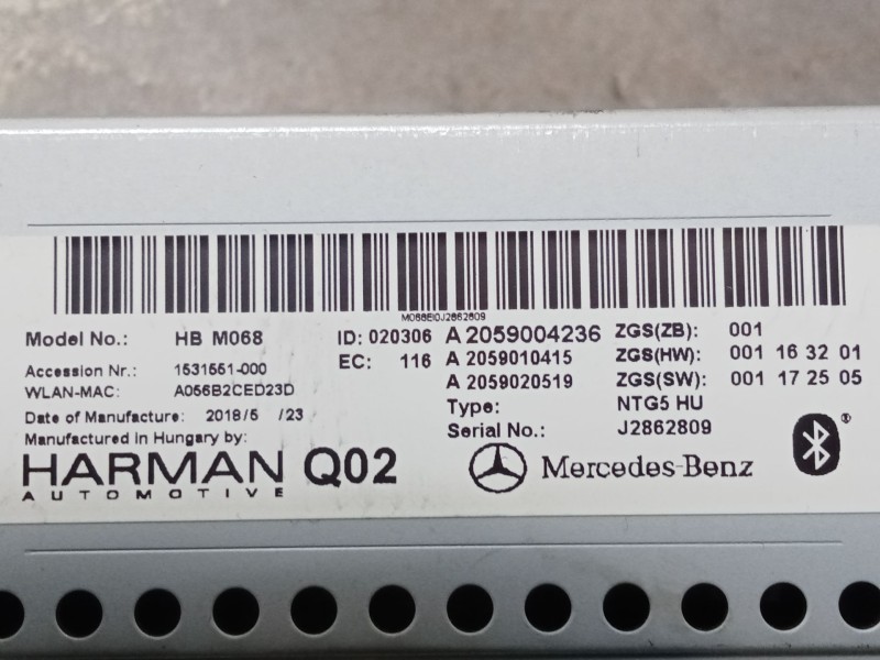 Recambio de sistema audio / radio cd para mercedes-benz clase c coupé (c205) c 220 d (205.304) referencia OEM IAM A2059004236 A2