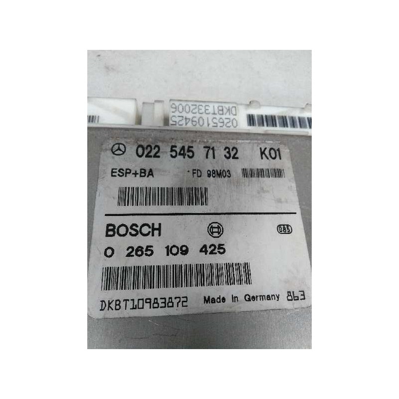 Recambio de centralita abs para mercedes clase a (w168) 1.6 cat referencia OEM IAM 0265109425 0225457132 FD98M03 K01