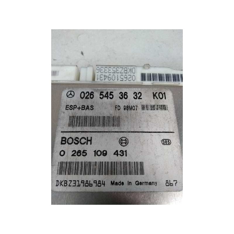 Recambio de centralita abs para mercedes clase a (w168) 1.6 cat referencia OEM IAM 0265109431 0265453632 FD98M07 K01