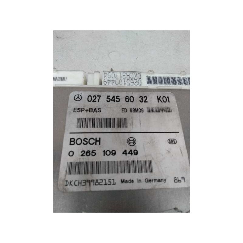 Recambio de centralita abs para mercedes clase a (w168) 1.4 cat referencia OEM IAM 0265109449 0275456032 FD98M09 K01