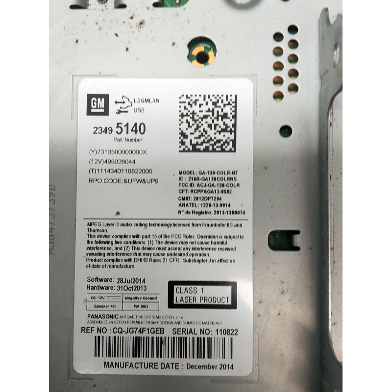 Recambio de sistema audio / radio cd para opel astra j sedán 1.6 cdti (69) referencia OEM IAM 23495140 110822 