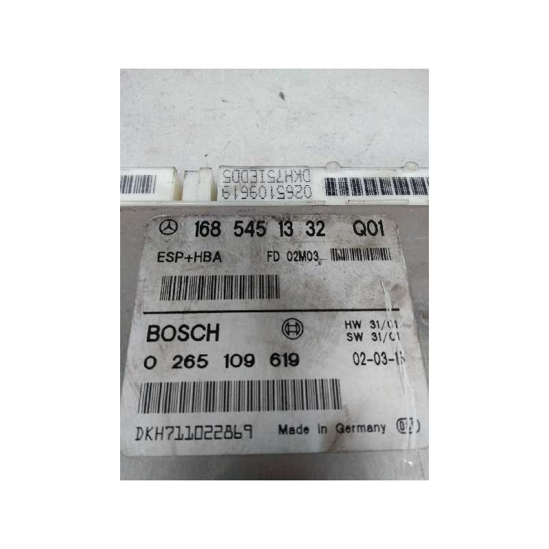 Recambio de centralita abs para mercedes clase a (w168) 1.6 cat referencia OEM IAM 0265109619 1685451332 FD02M03 Q01