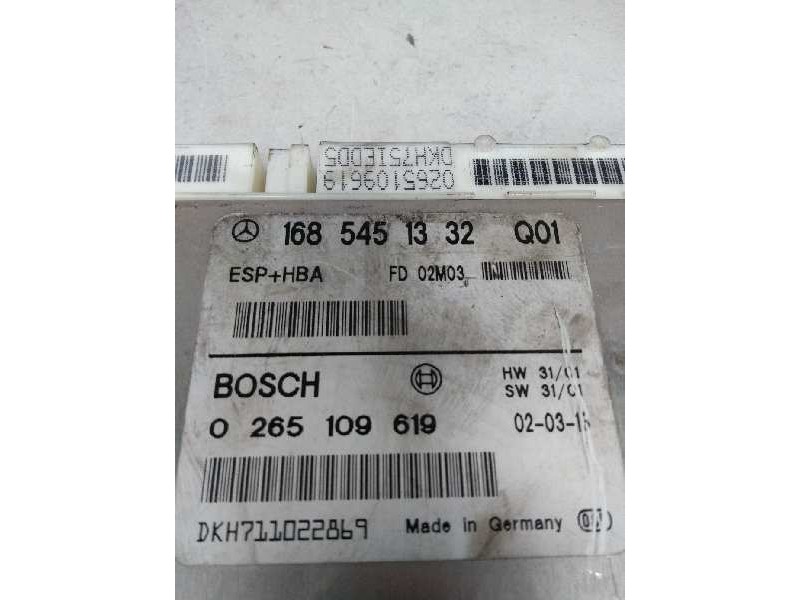 Recambio de centralita abs para mercedes clase a (w168) 1.6 cat referencia OEM IAM 0265109619 1685451332 FD02M03 Q01