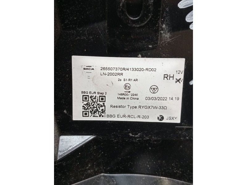 Recambio de piloto trasero derecho para dacia spring ev (b6m1) referencia OEM IAM 265507370R 4133020RD02 