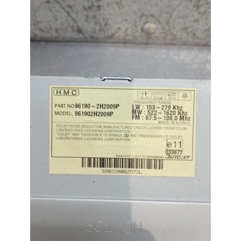 Recambio de sistema audio / radio cd para hyundai elantra iii sedán (xd) 1.6 referencia OEM IAM 961902H2009P 961902H2009P 