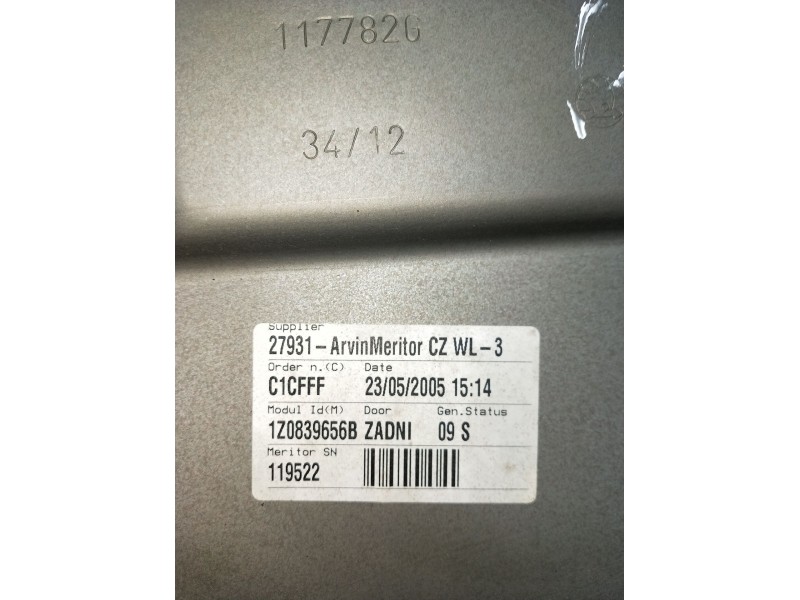 Recambio de elevalunas trasero derecho para skoda octavia ii (1z3) 1.9 tdi referencia OEM IAM 1Z0839656B 5P 