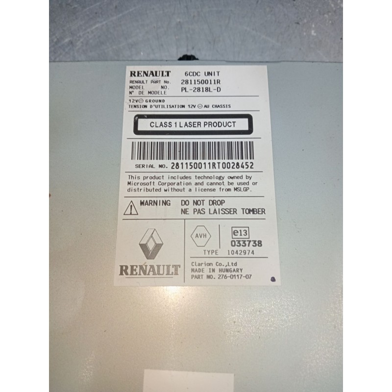 Recambio de sistema audio / radio cd para renault laguna iii (bt0/1) 2.0 16v (bt05, bt0f, bt0w) referencia OEM IAM 281150011R PL