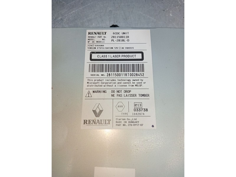 Recambio de sistema audio / radio cd para renault laguna iii (bt0/1) 2.0 16v (bt05, bt0f, bt0w) referencia OEM IAM 281150011R PL