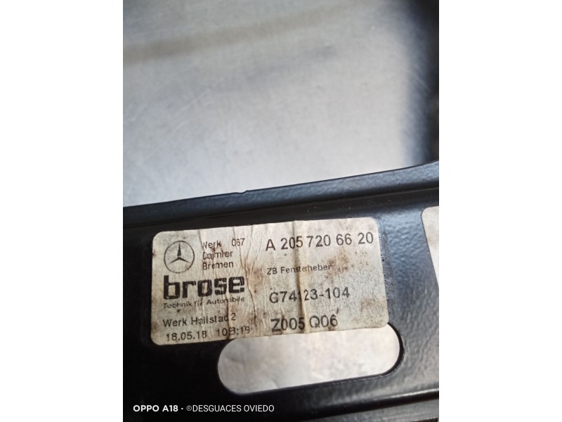 Recambio de elevalunas delantero derecho para mercedes-benz clase c coupé (c205) c 220 d (205.304) referencia OEM IAM A205720662