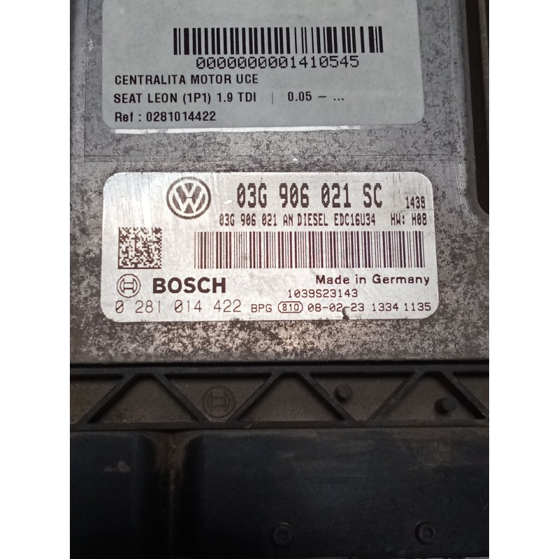 Recambio de centralita motor uce para seat leon (1p1) 1.9 tdi referencia OEM IAM 0281014422 03G906021SC  Recambio de centralita motor uce para seat leon (1p1) 1.9 tdi referencia OEM IAM 0281014422 03G906021SC