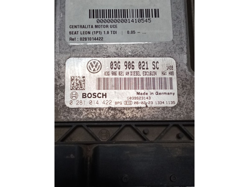 Recambio de centralita motor uce para seat leon (1p1) 1.9 tdi referencia OEM IAM 0281014422 03G906021SC  Recambio de centralita motor uce para seat leon (1p1) 1.9 tdi referencia OEM IAM 0281014422 03G906021SC