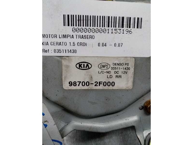 Recambio de motor limpia trasero para kia cerato 1.5 crdi referencia OEM IAM 035111430 9870023F000 