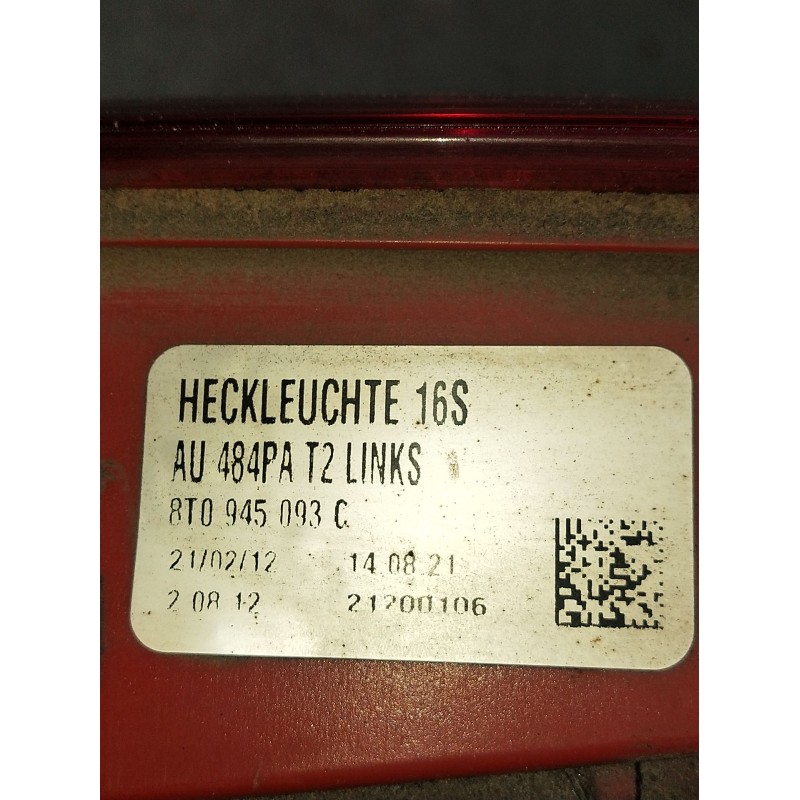 Recambio de piloto trasero izquierdo interior para audi a5 sportback (8t) 3.0 tdi (150kw) referencia OEM IAM 8T0945093C AU484PAT