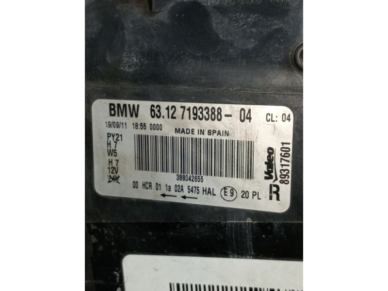 Recambio de faro derecho para bmw 1 (e87) 120 d referencia OEM IAM 6312719338804 89317601 