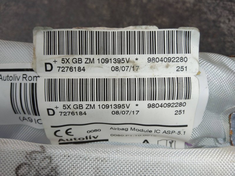 Recambio de airbag cortina delantero derecho para peugeot 2008 (--.2013) 1.2 16v vti referencia OEM IAM 9804092280  