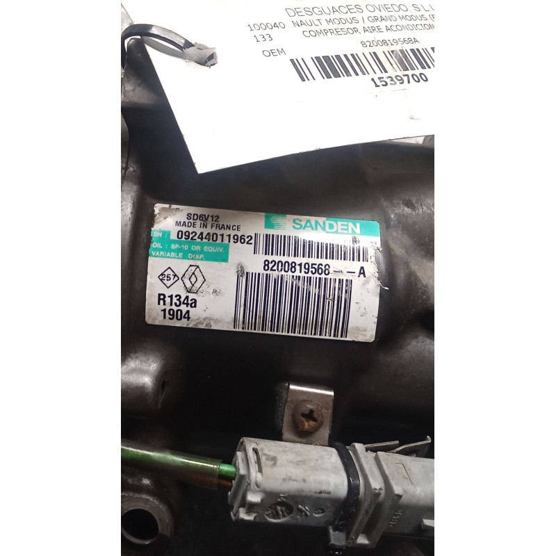 Recambio de compresor aire acondicionado para renault modus / grand modus (f/jp0_) 1.2 (jp0c, jp0k, fp0c, fp0k, fp0p, jp0p, jp0t