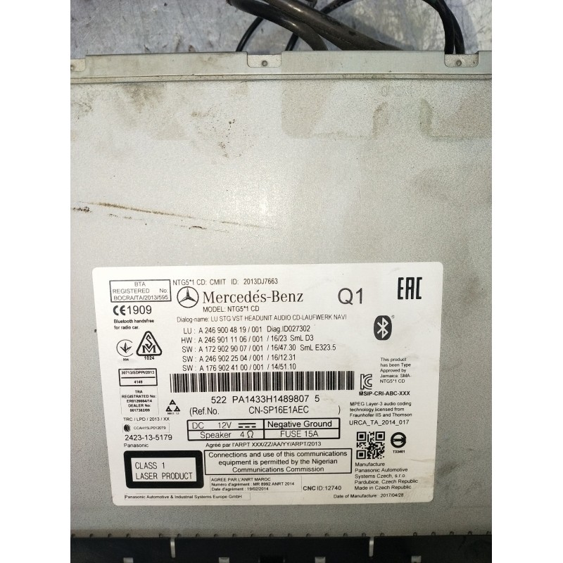 Recambio de sistema audio / radio cd para mercedes-benz clase b sports tourer (w246, w242) b 180 cdi / d (246.212) referencia OE