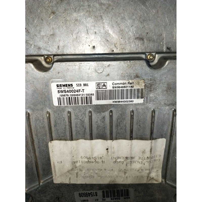Recambio de centralita motor uce para peugeot 406 (8b) 2.0 hdi 90 referencia OEM IAM SW9646801180 5WS40024FT HW9644302380