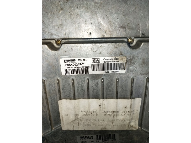 Recambio de centralita motor uce para peugeot 406 (8b) 2.0 hdi 90 referencia OEM IAM SW9646801180 5WS40024FT HW9644302380