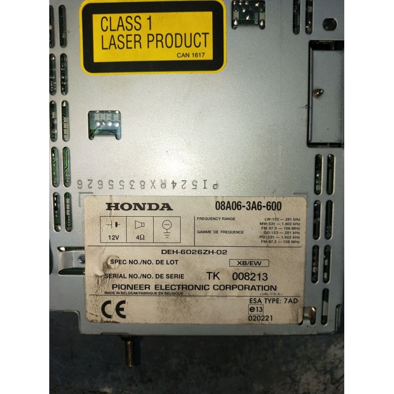 Recambio de sistema audio / radio cd para honda hr-v (gh) vtec top 4wd (3-ptas.) referencia OEM IAM DEH6026ZH02 08A063A6600 