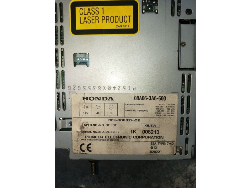 Recambio de sistema audio / radio cd para honda hr-v (gh) vtec top 4wd (3-ptas.) referencia OEM IAM DEH6026ZH02 08A063A6600 