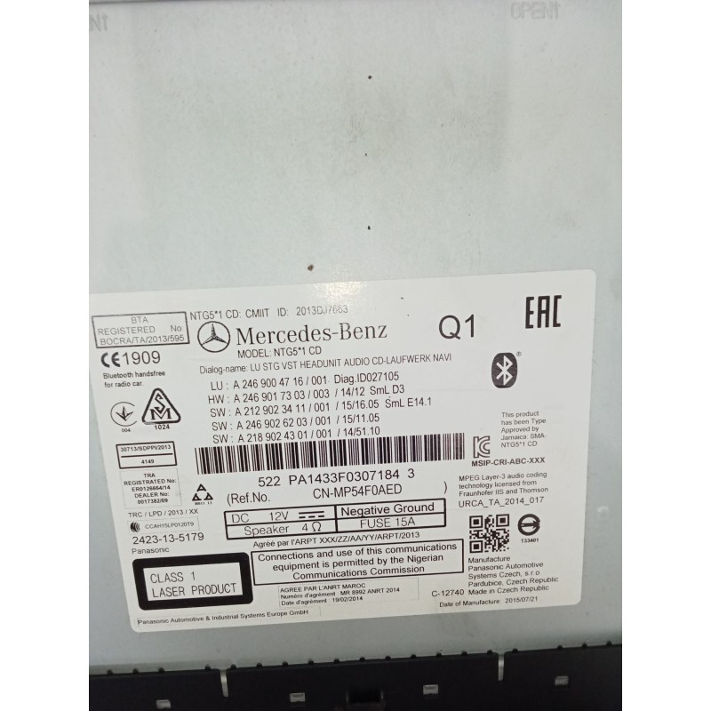 Recambio de sistema audio / radio cd para mercedes-benz cla shooting brake (x117) cla 200 cdi / d (117.908) referencia OEM IAM A