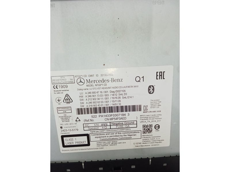 Recambio de sistema audio / radio cd para mercedes-benz cla shooting brake (x117) cla 200 cdi / d (117.908) referencia OEM IAM A