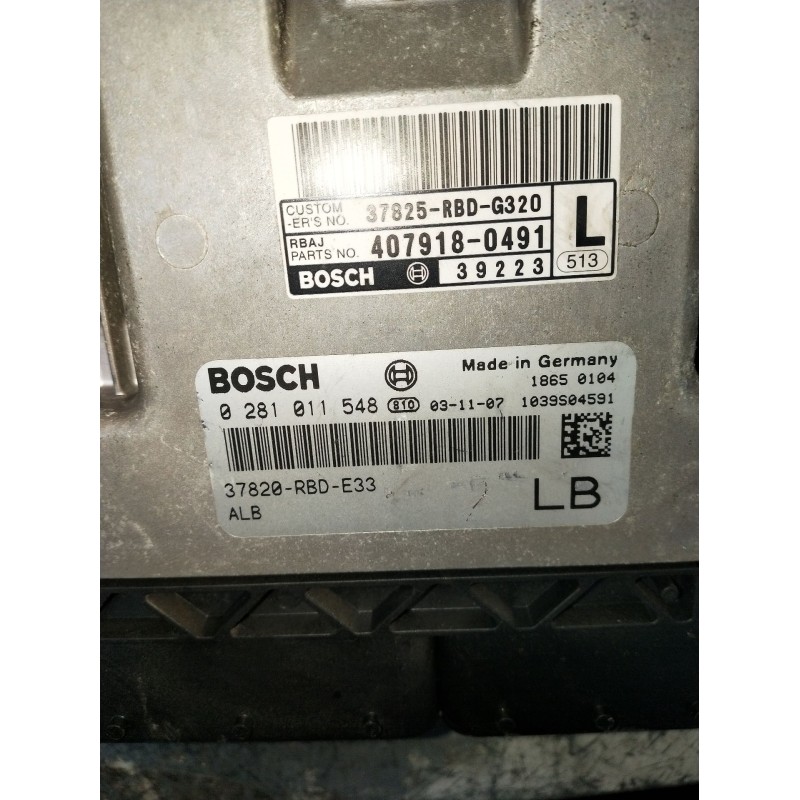 Recambio de centralita motor uce para honda accord tourer (cn/cm) 2.2i ctdi executive referencia OEM IAM 0281011548 37820RBDE33 