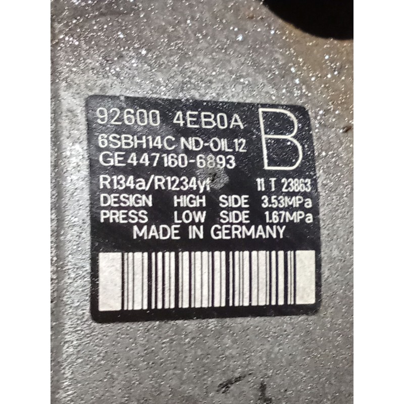 Recambio de compresor aire acondicionado para nissan qashqai ii (j11, j11_) 1.2 dig-t referencia OEM IAM 926004EB0A  