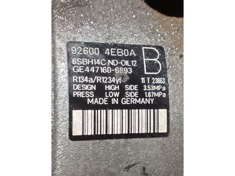 Recambio de compresor aire acondicionado para nissan qashqai ii (j11, j11_) 1.2 dig-t referencia OEM IAM 926004EB0A  