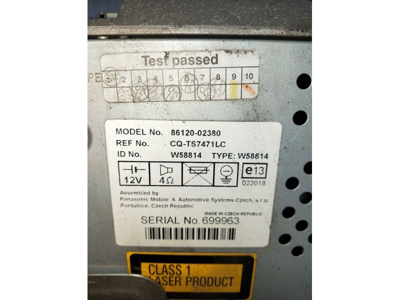 Recambio de sistema audio / radio cd para toyota corolla (_e12_) 1.4 d (nde120_) referencia OEM IAM 8612002380 CQTS7471LC 