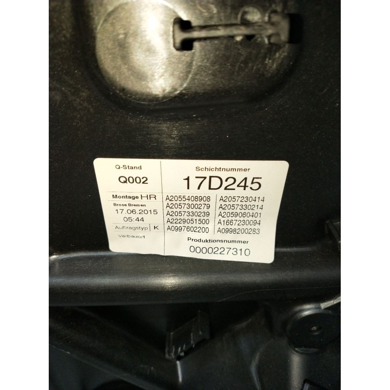 Recambio de elevalunas trasero derecho para mercedes-benz clase c (w205) c 400 4-matic (205.066) referencia OEM IAM A20554408908