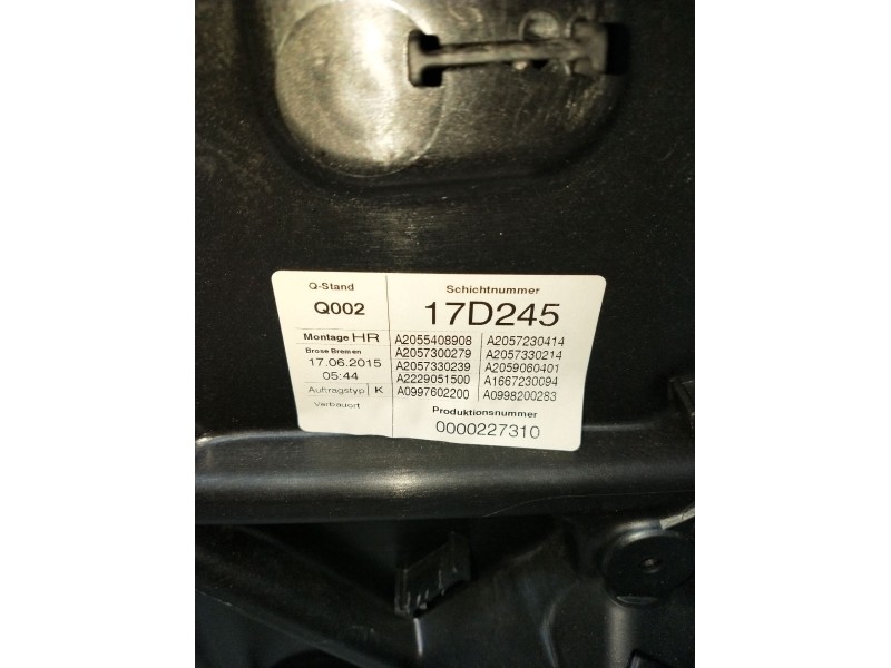 Recambio de elevalunas trasero derecho para mercedes-benz clase c (w205) c 400 4-matic (205.066) referencia OEM IAM A20554408908