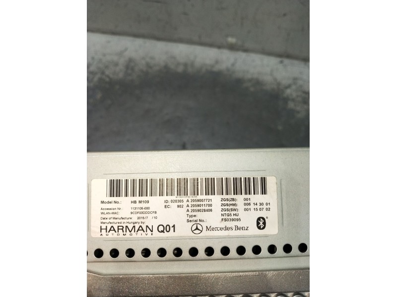 Recambio de sistema audio / radio cd para mercedes-benz clase c (w205) c 400 4-matic (205.066) referencia OEM IAM A2059007721 A2