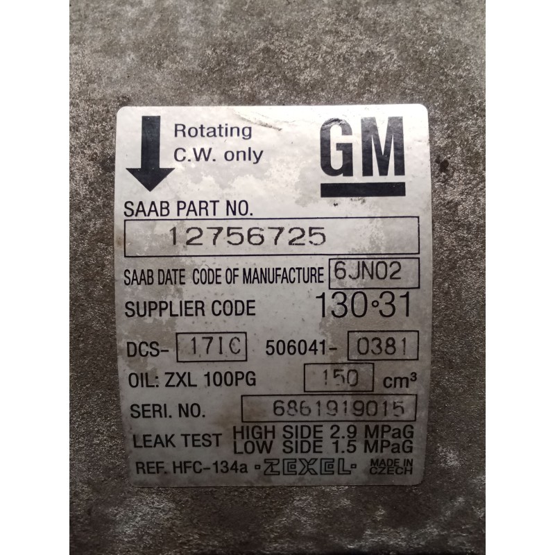 Recambio de compresor aire acondicionado para saab 9-5 berlina 1.9 tid vector referencia OEM IAM 12756725  05