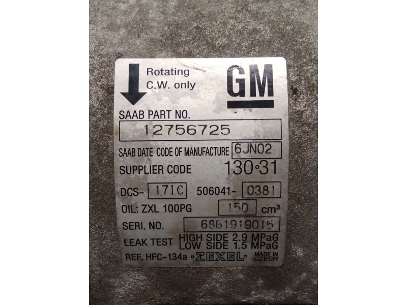 Recambio de compresor aire acondicionado para saab 9-5 berlina 1.9 tid vector referencia OEM IAM 12756725  05