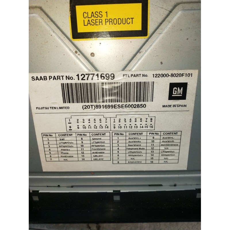 Recambio de sistema audio / radio cd para saab 9-5 berlina 1.9 tid vector referencia OEM IAM 12771699 1220008020F101 