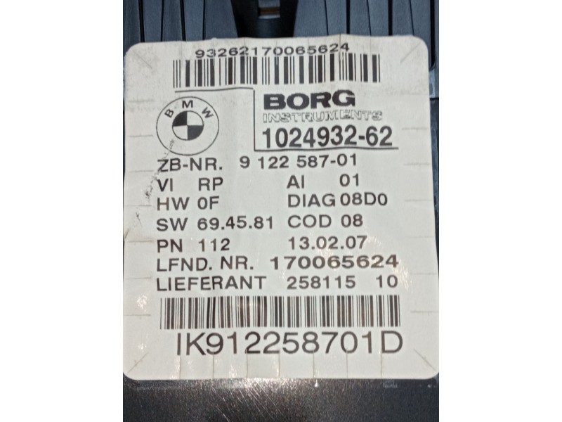Recambio de cuadro instrumentos para bmw 1 (e87) 116 i referencia OEM IAM 912258701 102493262 170065624