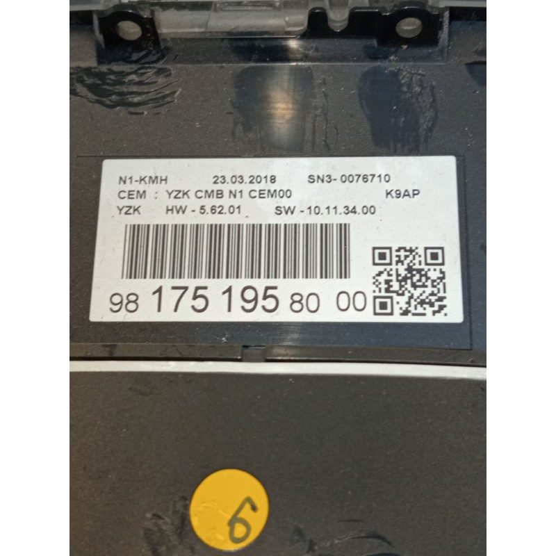 Recambio de cuadro instrumentos para peugeot partner furgoneta/monovolumen (k9) 1.6 bluehdi 75 referencia OEM IAM 9817519580 SN3