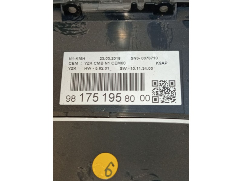 Recambio de cuadro instrumentos para peugeot partner furgoneta/monovolumen (k9) 1.6 bluehdi 75 referencia OEM IAM 9817519580 SN3