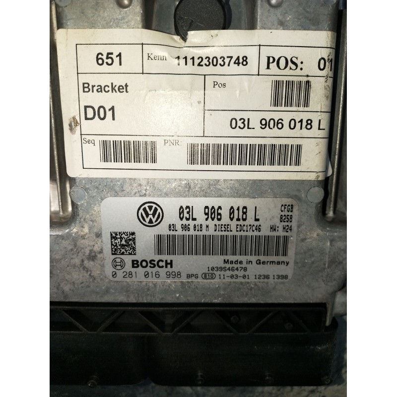 Recambio de centralita motor uce para seat alhambra (710, 711) 2.0 tdi referencia OEM IAM 0281016998 03L906018L 1039S4678